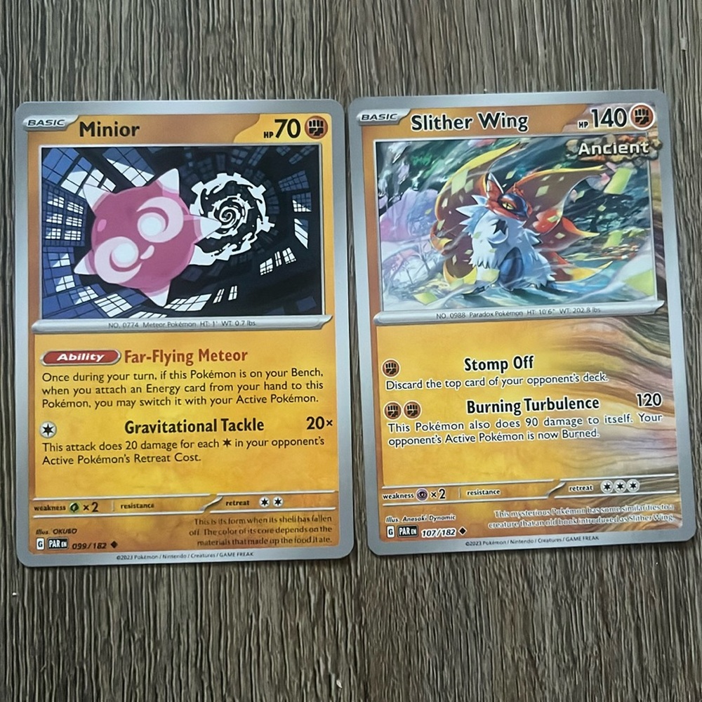 Minior and slitcher wing pokemon cards both 9$